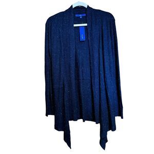 APT 9 Cardigan Womens Medium Blue Metallic Fuzzy Open Drape Sweater Ladies